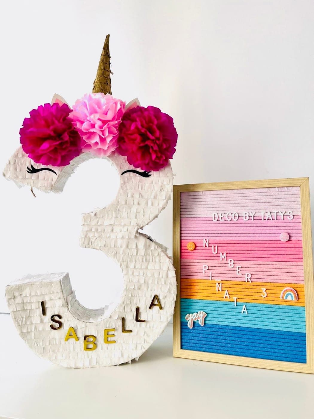 Handmade unicorn number piñata made to order